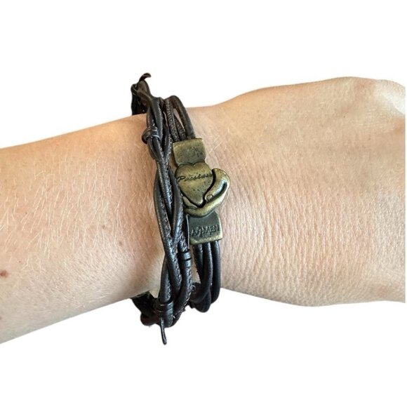 AMEN Passion Brown Leather Bracelet Unisex Double Layer Braid Magnet Lock NWT - Picture 1 of 5